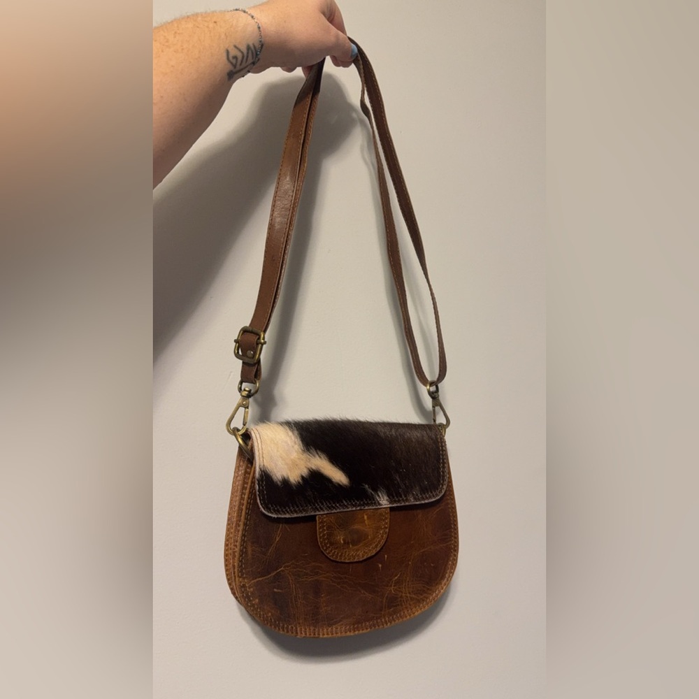 Brown and Black Leather Crossbody Bag